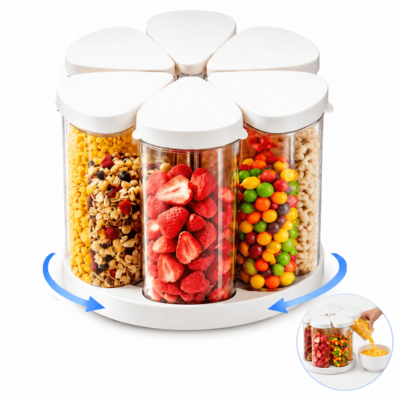 Rotating Food Storage Containers Set of 6, 23oz (690ml) 360 Lazy Susan Pantry Organizers and Storage, Rotating Snack Container & Cereal Containers Storage for Dry Foods, Nuts, Oats & Snacks
