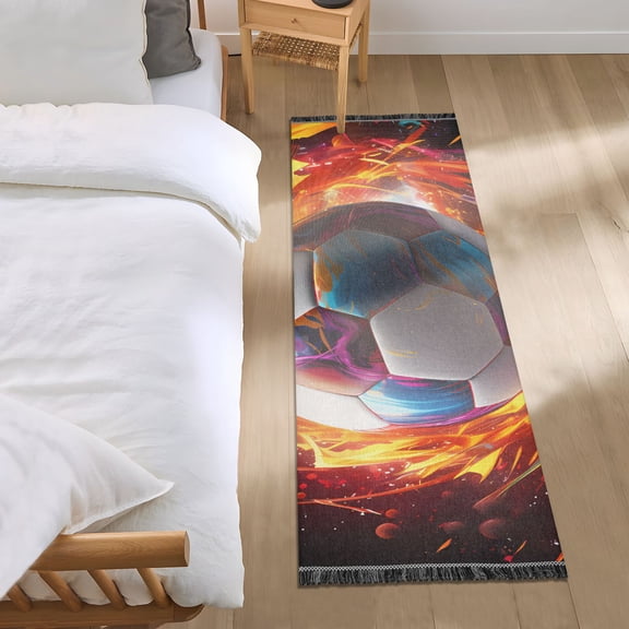 Rotating Football Runner Area Rug 2x6 Soft Non-Slip Washable Bedside Carpet for Hallway Bedroom Living Room Home Decor
