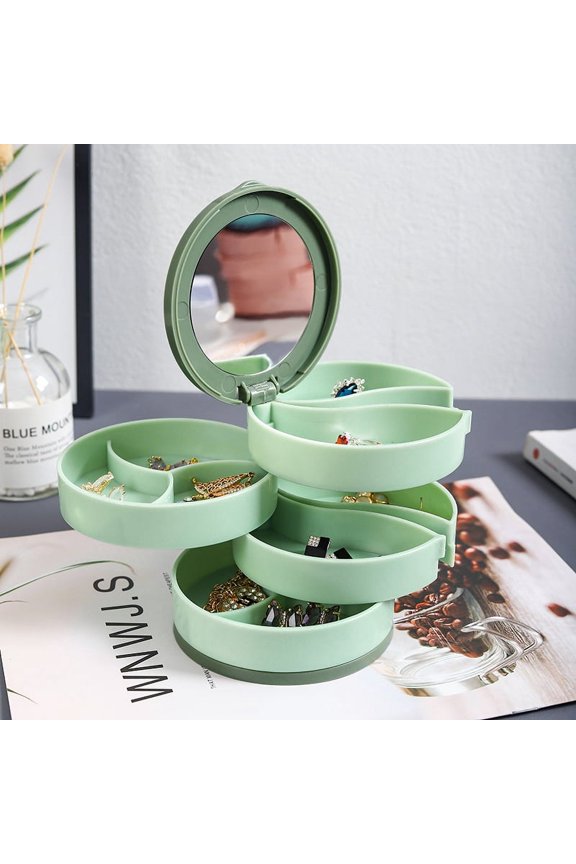 Rotating Four-layer Jewelry Box Necklace Earrings Ring Bracelet Storage Organizer Multilayer Compartment Storage Box With Mirror
