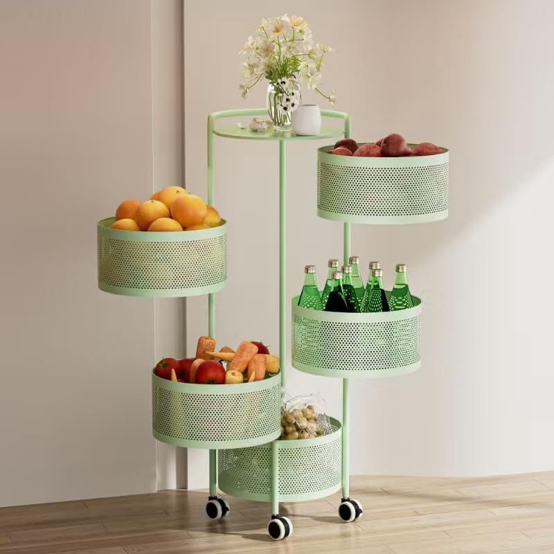 Rotating Fruit Basket, 5-Tier Metal Sturdy Kitchen Storage Rack Shelf ...