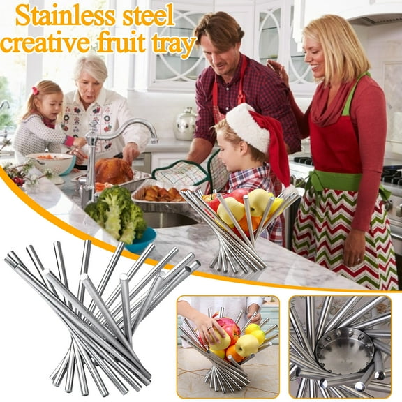 Rotating Fruit Basket, Expandable Stainless Steel Fruit Bowl, Foldable Kitchen Storage, Rustproof Table Centerpiece, Decorative Home Organizer