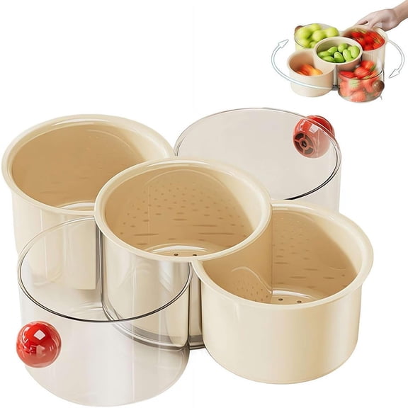 Rotating Fruit Vegetable Storage Box Double-Layer Organizer • 360 Degree Spinning Snack Tray • Divided Compartment Food Organizer • Easy-Drain Wash Serve Design