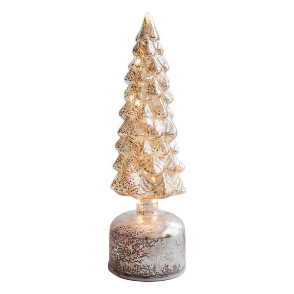 Rotating Glass Christmas Tree Ornament, Spinning Crystal Tabletop Decoration with Warm Led Light Up, Silent Motor Holiday Centerpiece for Mantel Shelf Display Gift