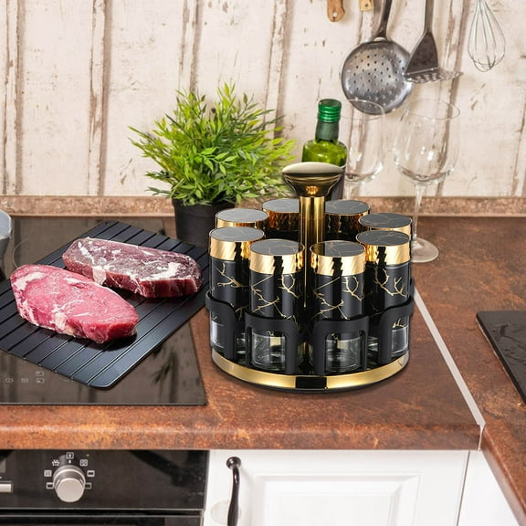 Rotating Glass Spice Rack Kitchen Seasoning Bottle Set with Storage Box