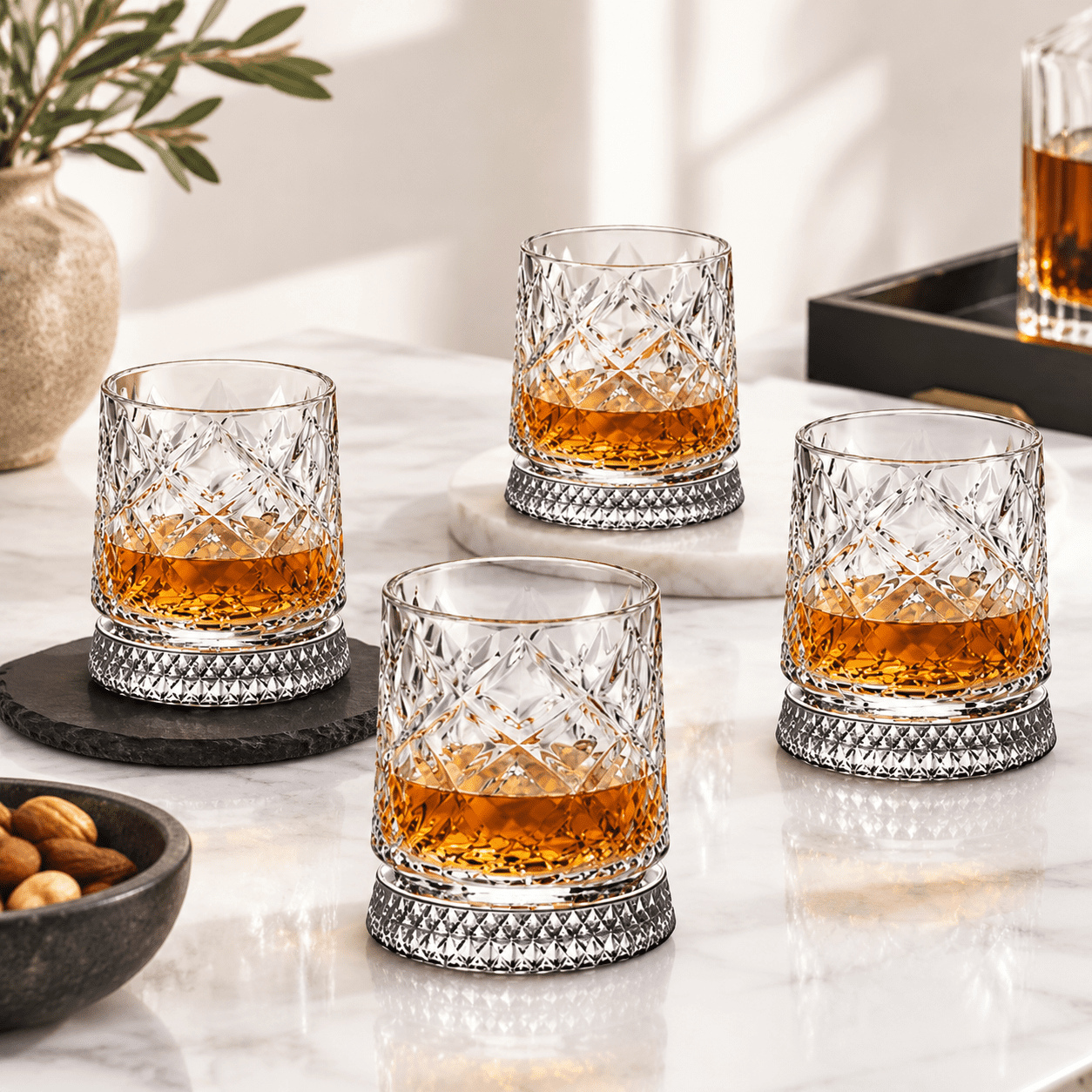 Rotating Glasses Set Of 4 Luxury Crystal Spinning Rocks With Pivot Base ...
