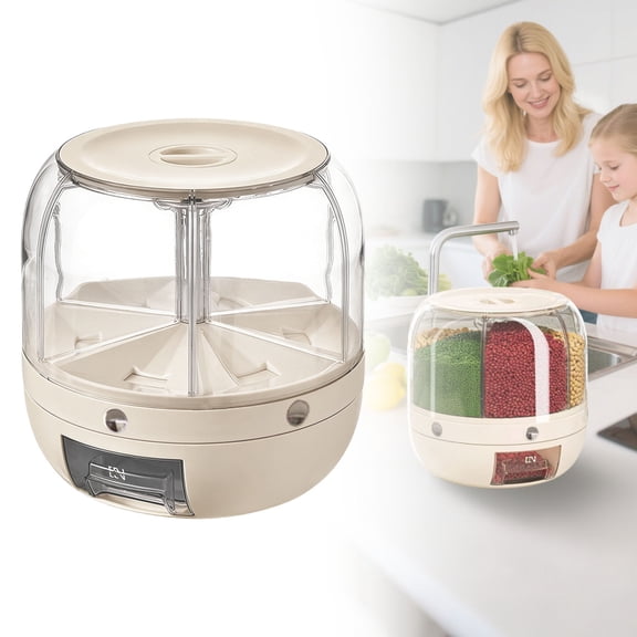 Rotating Grain Storage Bin 6 Grids,360°Rotating Rice Food Dispenser Beans Containers Storage with Sealed lid for Peanut Barley Millet and Cereal
