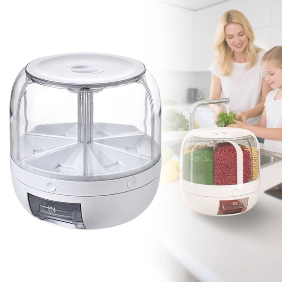 Rotating Grain Storage Bin 6 Grids,360°Rotating Rice Food Dispenser Beans Containers Storage with Sealed lid for Peanut Barley Millet and Cereal