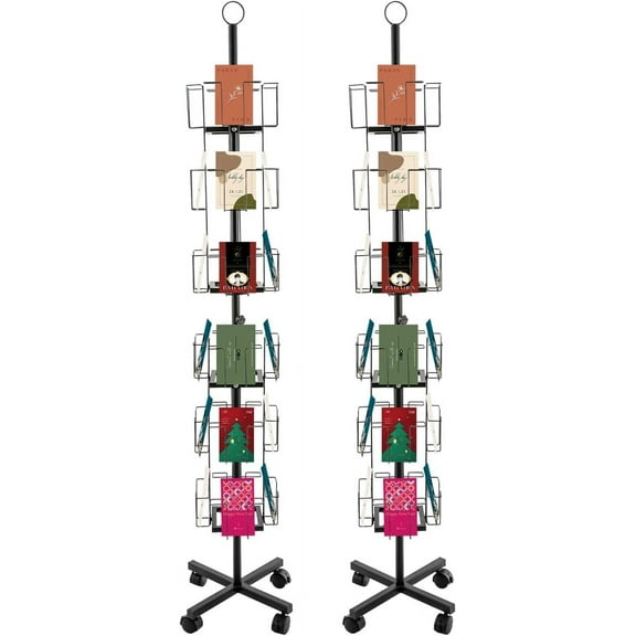 Rotating Greeting Card Rack,6-Tier Metal Display Stand Spinning,24 Pockets Rotating Holder,Fit 5" x 7" Cards Stand Spinning Postcard Greeting Card Holder for Stickers,Brochures,Postcards (Black)
