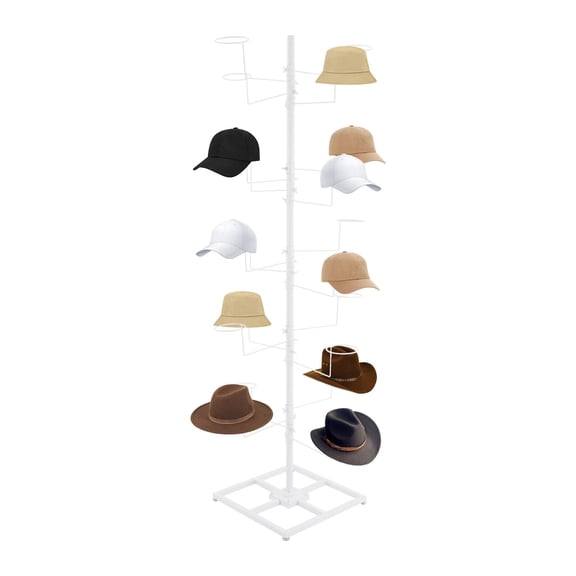 Rotating Hat Display Rack - Hat Rack Stand, 20 Circular Hooks, Large Freestanding Metal Hat Organizer for Home Stores (White, 6ft Tall)