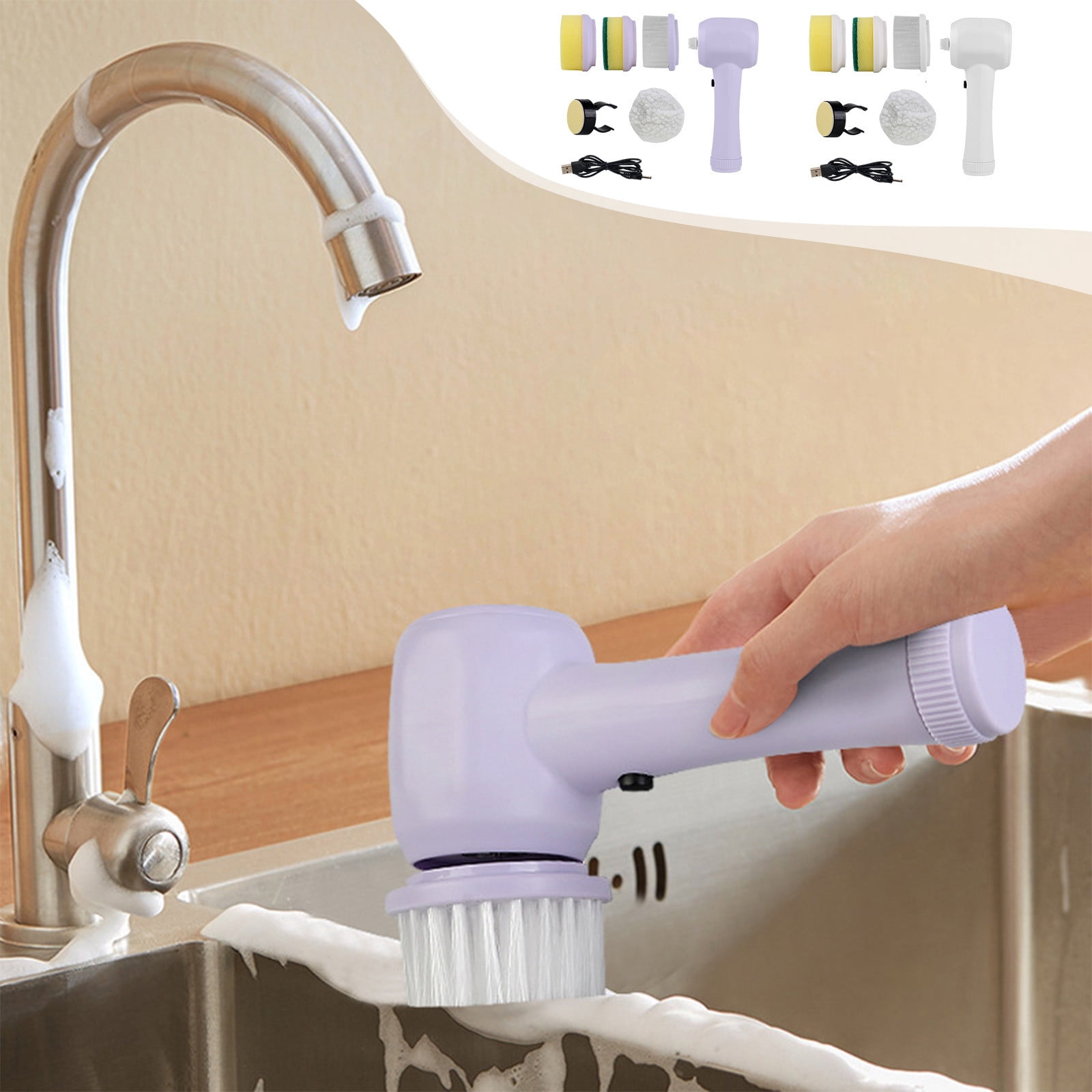 Rotating Head Cleaning Brush, Replaceable Bathroom Kitchen Brush ...