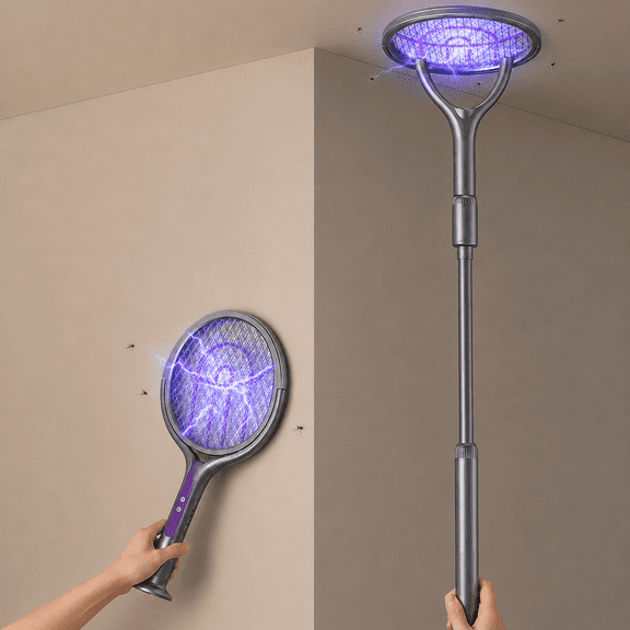 Rotating Head Electric Fly Swatter Racket Rechargeable Bug Zapper Indoor Fly Zapper Mosquito Zapper Extension Rod Rackets for Flies Indoors