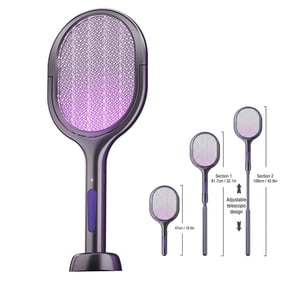 Rotating Head Electric Fly Swatter Racket Rechargeable Bug Zapper Racket Bug Zapper Indoor Fly Zapper Mosquito Zapper Flies Killer for Indoors, with a Telescopic Extension