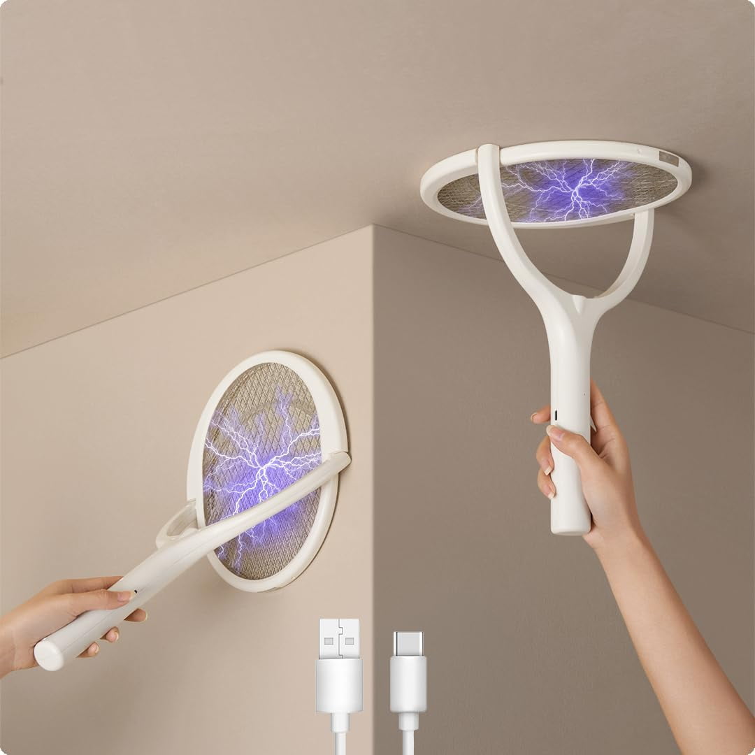 Rotating Head Electric Fly Swatter Racket Rechargeable Bug Zapper Racket Bug Zapper Indoor Fly Zapper Mosquito Zapper Flies Killer for Indoors