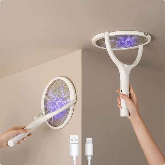 Rotating Head Electric Fly Swatter Racket Rechargeable Zapper Indoor Mosquito Flies Killer For Indoors