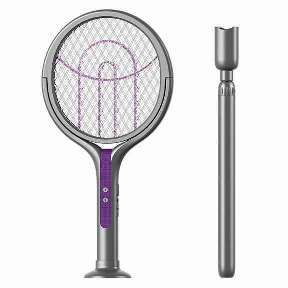 Rotating Head Electric Fly Swatter Rechargeable Racket Bug Zapper Indoor Fly Zapper Mosquito Zapper Flies Killer for Indoors, with a Telescopic Extension