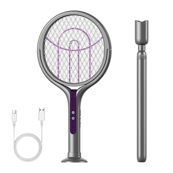 Rotating Head Electric Fly Swatter with Telescopic Handle, 2-in-1 Bug Zapper,Bug Zapper with 1800mah Rechargeable Battery for Indoor Home Patio Camp Office