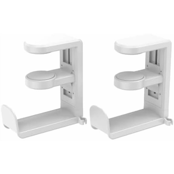 Rotating Headphone Stand - EURPMASK PC Gaming Headset Stand, Adjustable Clamp-on Headphone Holder, Headphone Hanger Hook Under Desk with 360 Degree Swivel&Cable Clip Organizer - White, 2 Pack