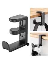 Rotating Headphone Stand - PC Gaming Headset Holder, Adjustable Clamp-on Under Desk Hanger With 360 Degree Swivel & Cable Clip Organizer