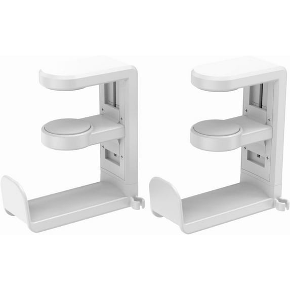 Rotating Headphone Stand - PC Gaming Headset Stand, Adjustable Clamp-on Headphone Holder, Headphone Hanger Hook Under Desk with 360 Degree Swivel&Cable Clip Organizer - White, 2 Pack