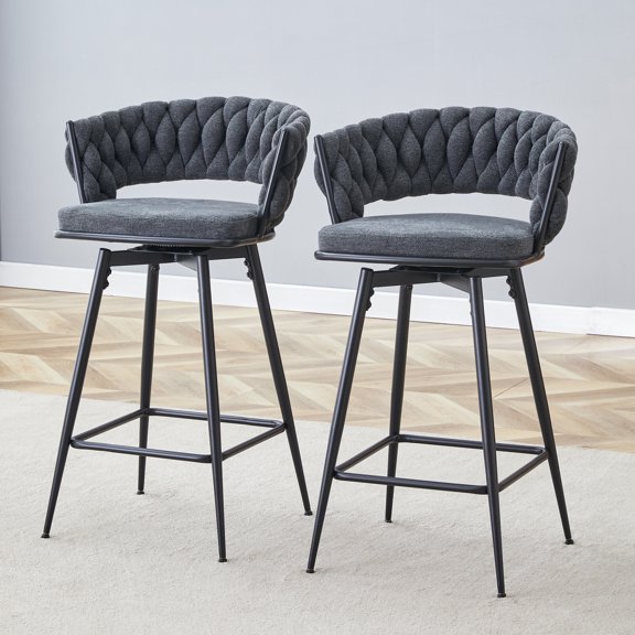 Rotating High-Legged Stools with Breathable Linen & Cotton Cushions Dark Gray Seats & Black Iron Frame for Restaurants & Bars