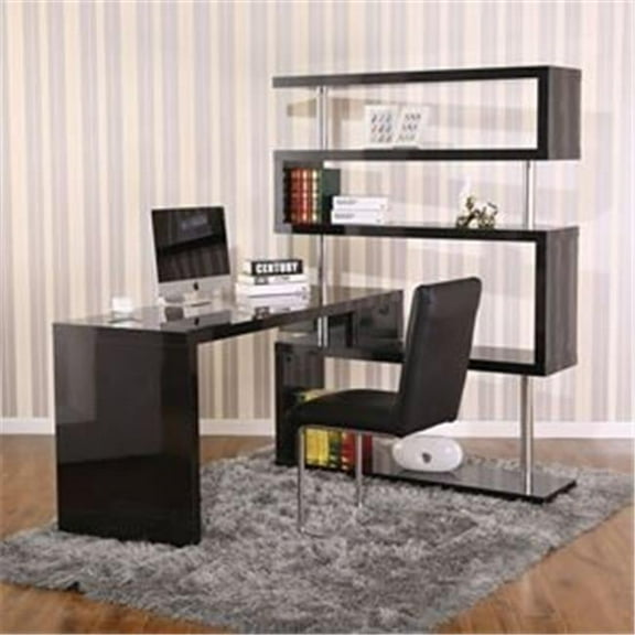 Rotating Home Office Corner Desk & Shelf Combo - Black