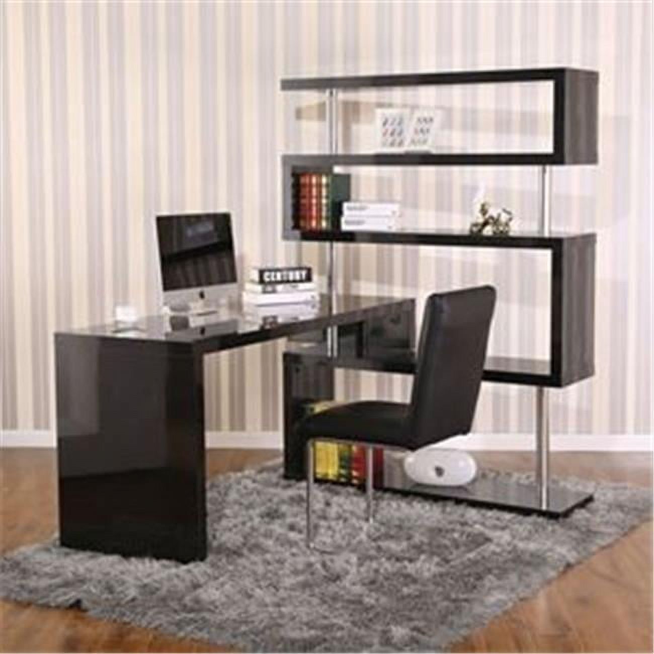 Rotating Home Office Corner Desk & Shelf Combo Black