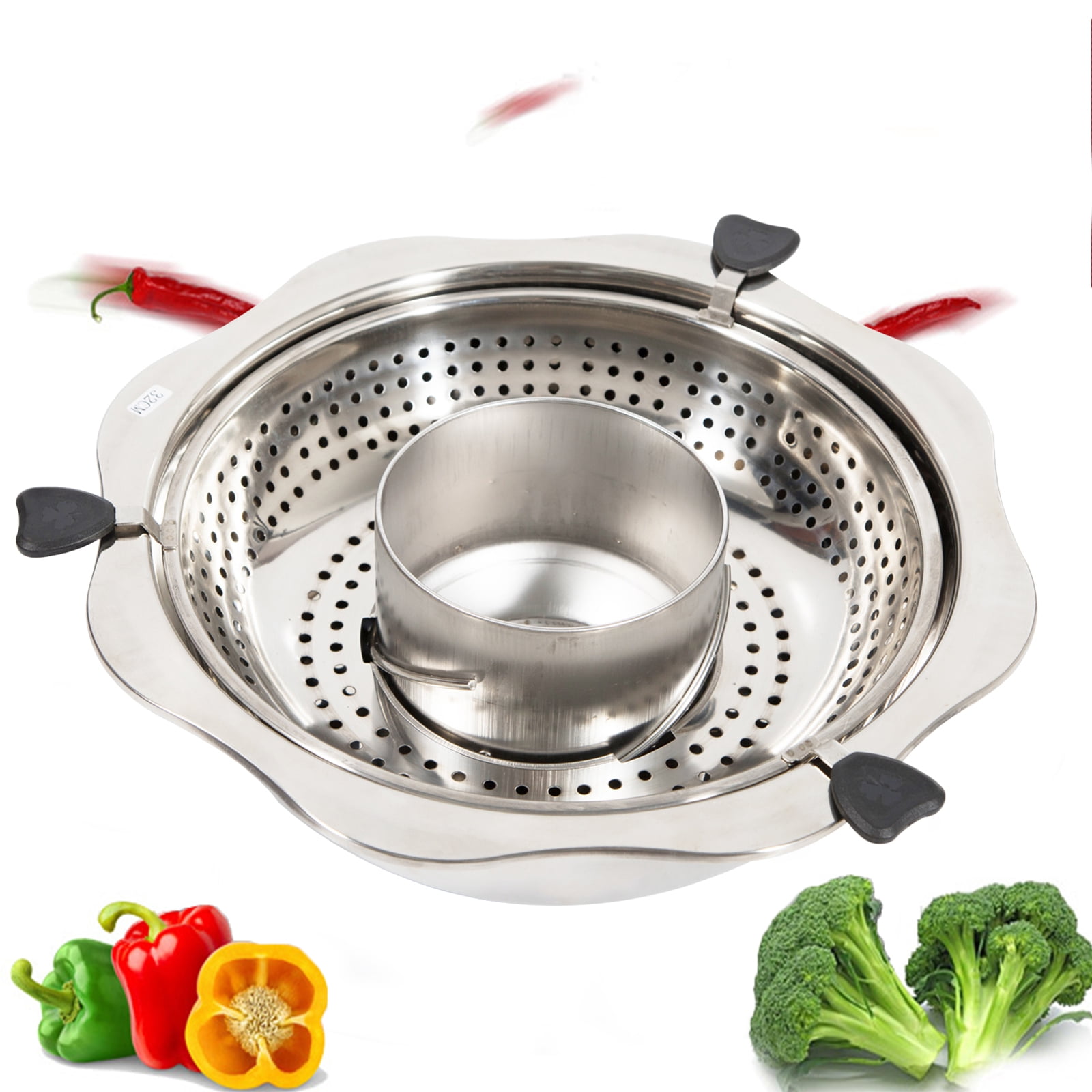 Party Cookware Rotating Hot Pot Kitchen Cookware Stainless Steel W/Grid Filtering Soup ...