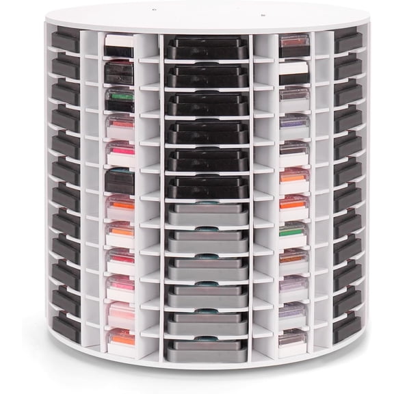 Rotating Ink Pad Storage Organizer Rack, 72 Grids for Slim Pads, 72 Grids for Mini Cube Caddy Ink Pads, Craft Stamp Pad Holder for Desktop
