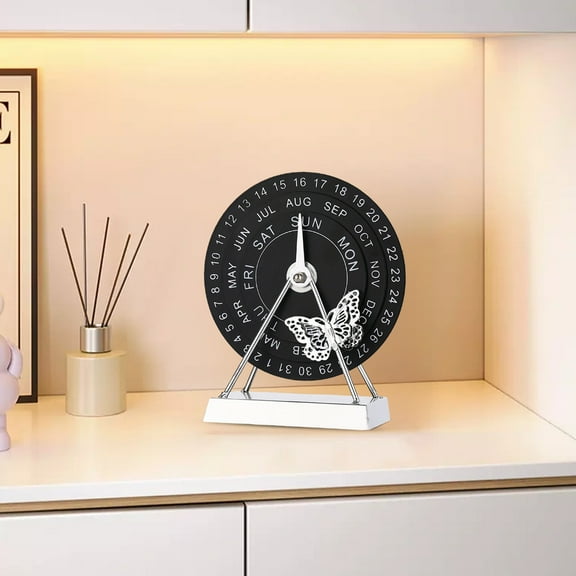 Rotating Iron Perpetual Calendar Desk Decor Vintage Industrial Style Date Display for Office Living Room Shelf Organizer(Black)