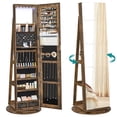 thumbnail image 1 of Rotating Jewelry Cabinet, Full Length Jewelry Armoire Sturdy Standing Makeup Organizer, Brown, 1 of 10
