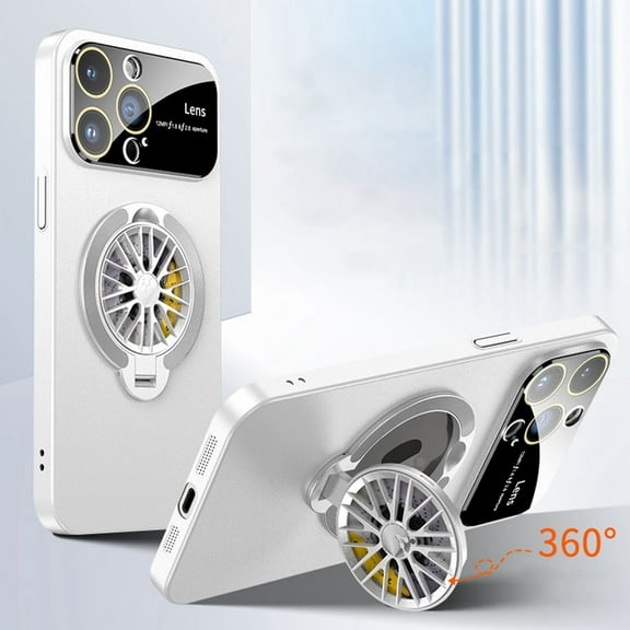 Rotating Kickstand Case for iPhone 15,Shockproof Hard PC Case Built-in Camera Lens Protector Compatible with Mag Safe Stand Slim Cover, White