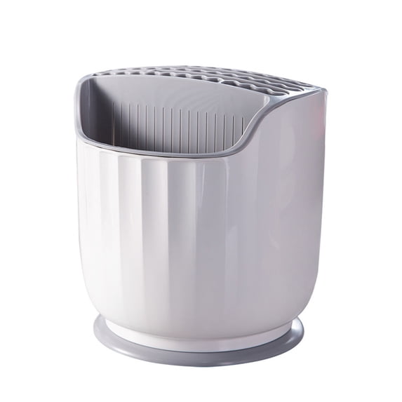 Rotating Kitchen Knife Rack and Utensil Holder with Integrated Storage Box for Countertop Organization - White