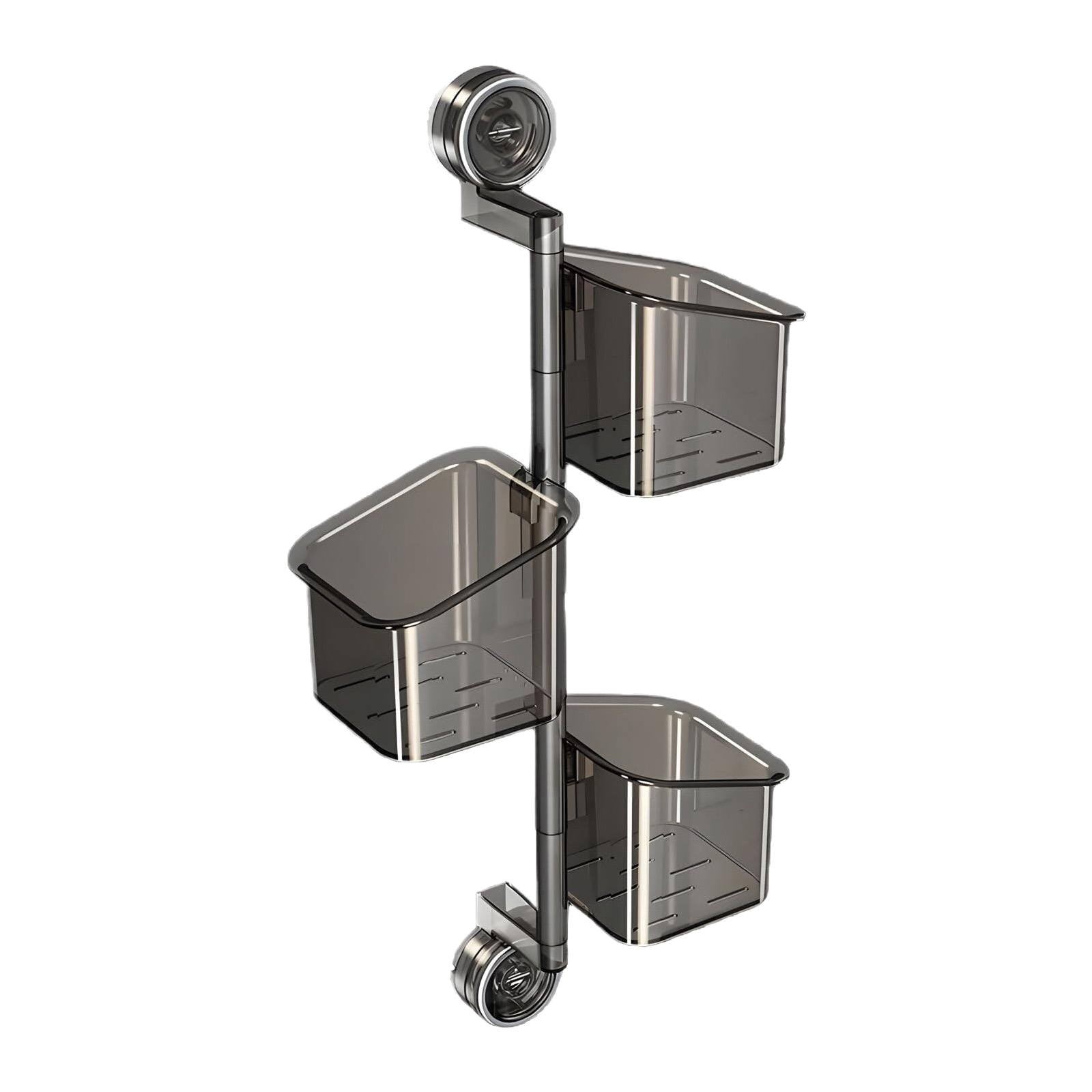 Rotating Kitchen Organizer with Suction Cup, 3-Tier Moveable Shelf for Refrigerator or Wall, No Drill Installation - Transparent Gray
