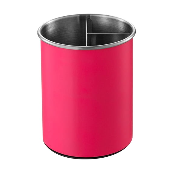 Rotating Kitchen Utensil Holder with Stainless Steel Divided Compartments, Pink, for Countertop Storage