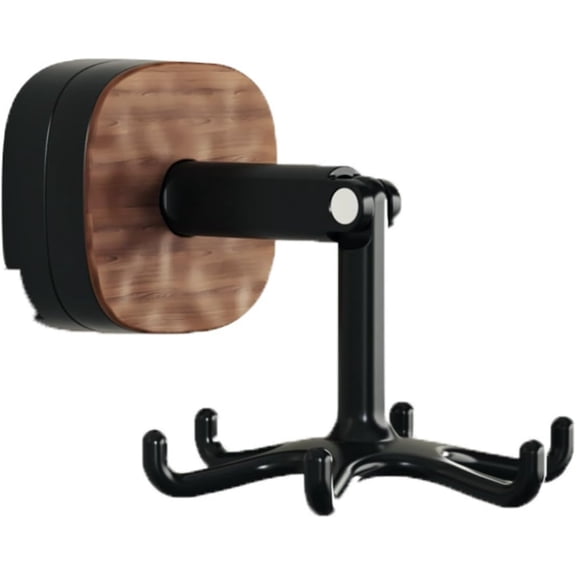 Rotating Kitchen Utensil Rack, 360 Swivel Wall-Mounted Hook Holder with 6 Hooks, Adhesive No-Drill Hanger for Pots, Pans, Spatulas, Towels, Black & Wood Grain