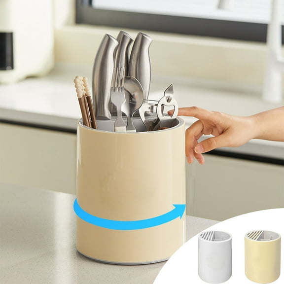 Rotating Knife Block 1PC Universal Knife Holder 6.42x6.42x7.87in,Plastic Kitchen Organizer with 360-Degree Spin for Easy Access and Countertop Storage(White),Ccwuwei