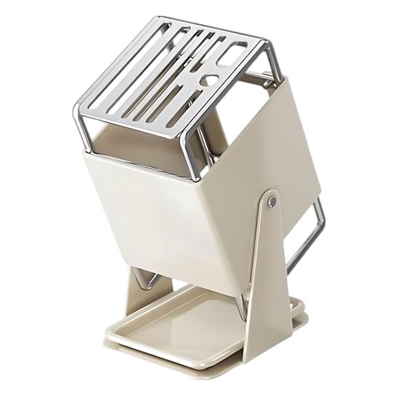 Rotating Knife Storage Block with Drain Tray, Stainless Steel 9 Slot Kitchen Knife Holder, Countertop Cutter Organizer with Thickened Anti-Slip Base, Easy Clean