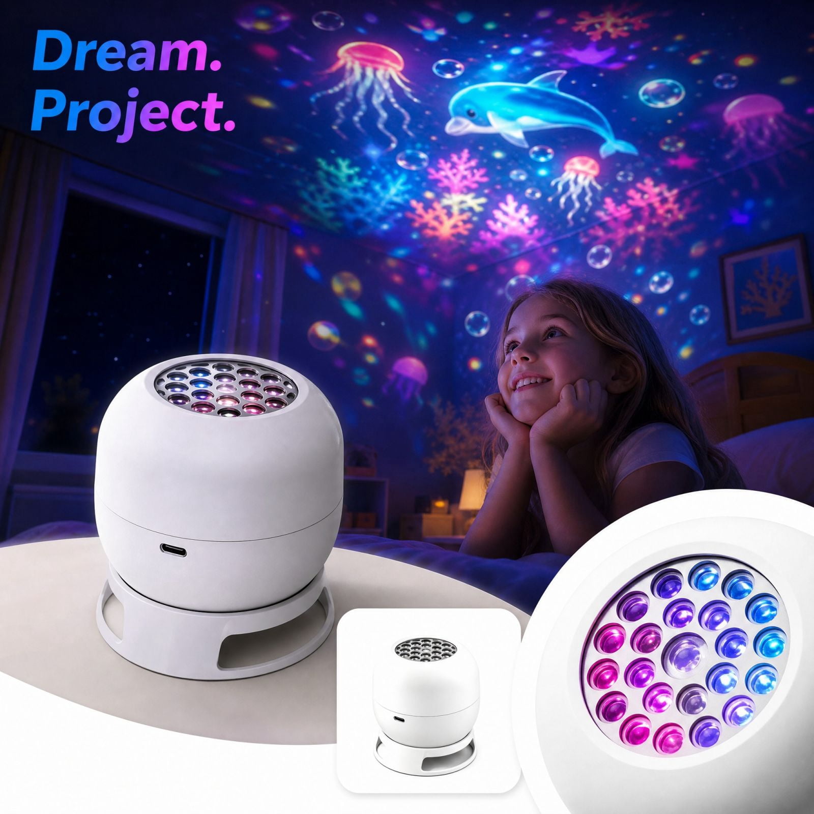Rotating LED Projector Light,Projector Light with Adjustable Base,USB ...