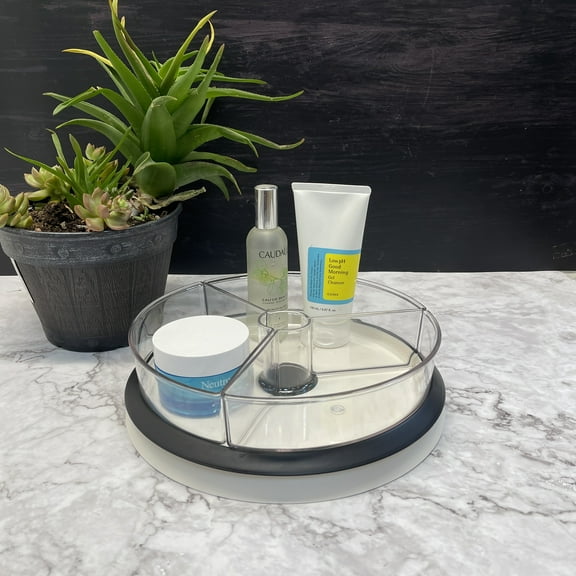 Rotating Lazy Susan Organizer Turntable with 3 Removable Dividers Bins, for Kitchen, Bathroom