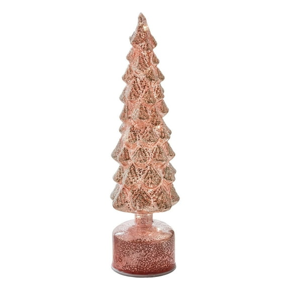Rotating Light Up Glass Christmas Tree, Spinning Crystal Tabletop Ornament With Warm White LED, Battery Operated Holiday Decor for Mantel or Shelf