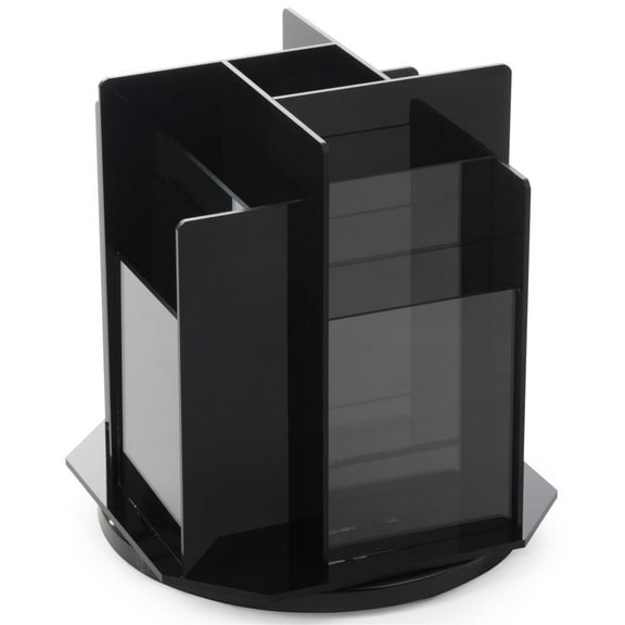Rotating Literature Rack with (8) 4x9 Tiered Pockets, Countertop Brochure Holder - Black with Clear Plexiglas Front Panels (TT8)