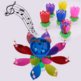 Rotating Lotus Candle Birthday Cake Flower Musical Music Candles (Multi