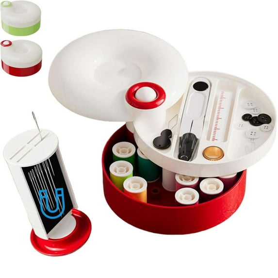 Rotating Magnetic Sewing Kit, Portable Travel Sewing Kit, Sewing Kit for Beginners, Needles, Scissors, Thimble, Threader, Measuring Tape, 16-Color Thread