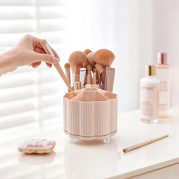 Rotating Makeup Brush Organizer, 360-Degree Swivel Cosmetic Storage Box with Multi-Compartment Layout, Space-Saving Vanity Organizer for Lipsticks Eyeshadow Pencils for Desk Bathroom Use