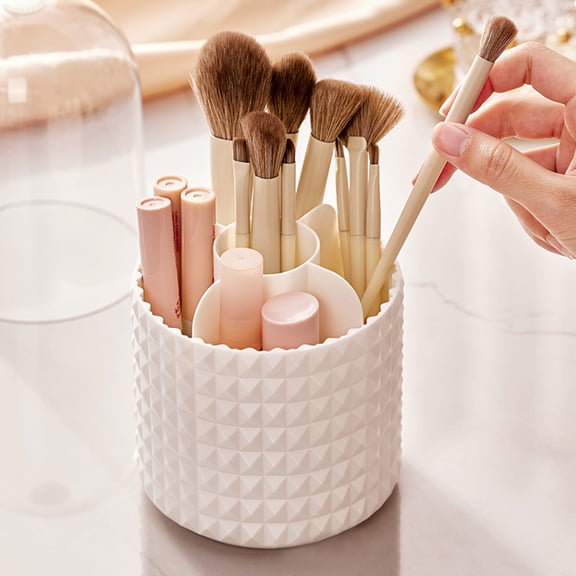 Rotating Makeup Organiser, Makeup Organiser With Lid, Brush Holder Rotating Cosmetic Storage For Makeup, Lipstick, Brushes And Beauty Cosmetics