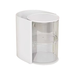 Rotating Makeup Organizer,2-Tier Acrylic Vanity Storage Box with Adjustable Dividers for Jewelry, Hair Brushes, Cosmetics, Desktop Organizer for Dressing Table