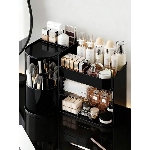 Rotating Makeup Organizer, 2 Tier Face Mask Skincare Organizers And Storage For Bathroom Countertop, Counter Cosmetic Holder For Dresser, Multi-Grid Storage With Brush Holder