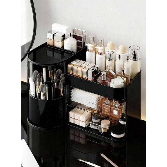 Rotating Makeup Organizer, 2 Tier Face Mask Skincare Organizers And Storage For Bathroom Countertop, Counter Cosmetic Holder For Dresser, Multi-Grid Storage With Brush Holder, Large Capacity Storage