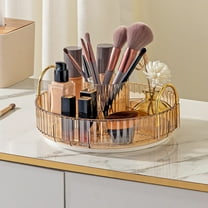 Rotating Makeup Organizer | 3-Tier Cosmetic Storage Carousel with Lipstick & Brush Holders | Desktop Vanity Organizer for Makeup