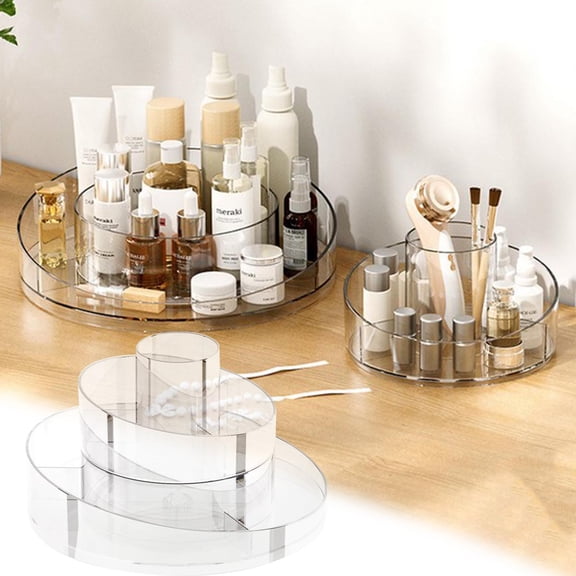 Rotating Makeup Organizer, 360 Spin Cosmetic Storage Carousel Tray for Makeup Brushes Lipsticks Eyeliners Mascara, Vanity Desk Countertop Organizer with Divided Compartments